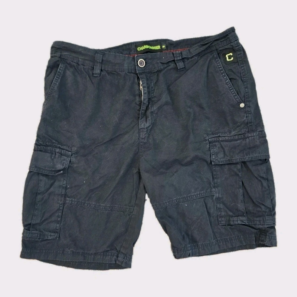 Charbonnier Men's Size 36 Black Khaki  Cotton Cargo Utility Shorts Casual